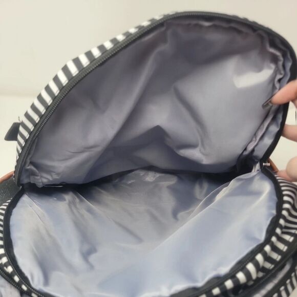 iPack baby bowling diaper bag backpack black white striped faux vegan leather - Picture 3 of 8